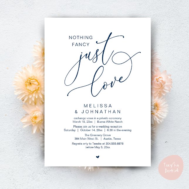 Nothing Fancy, Just Love, Wedding Reception Invitation (Nothing Fancy, Just Love, Wedding Reception Dinner Party Brunch Lunch Invitation Card Navy Blue)