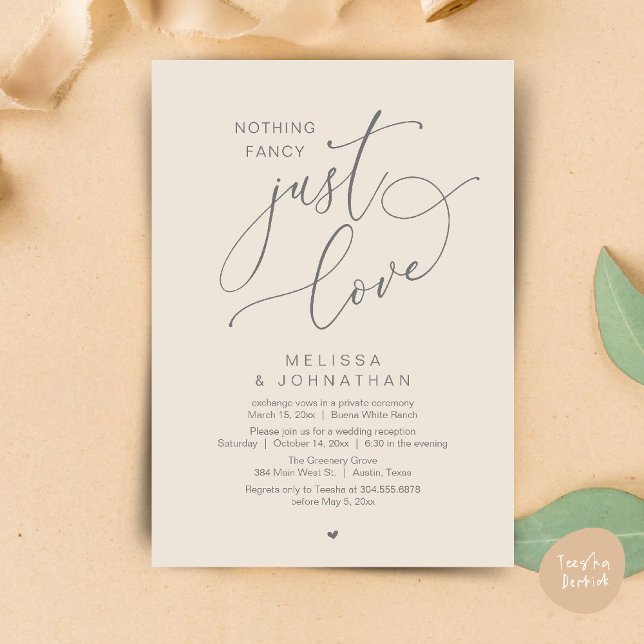 Nothing Fancy, Just Love, Wedding Reception Invitation (Nothing Fancy, Just Love, Wedding Reception Dinner Party Brunch Lunch Invitation Card Cream Grey)