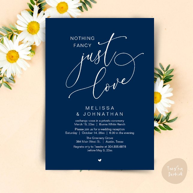 Nothing Fancy, Just Love, Wedding Reception Invitation (Nothing Fancy, Just Love, Wedding Reception Dinner Party Brunch Lunch Invitation Card Navy Blue)