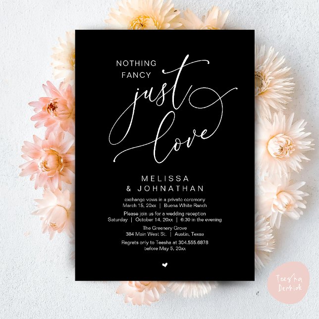 Nothing Fancy, Just Love, Wedding Reception Invitation (Nothing Fancy, Just Love, Wedding Reception Dinner Party Brunch Lunch Invitation Card Classy Black)