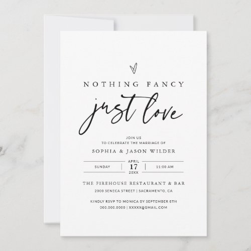 Nothing Fancy Just Love Wedding Reception Invitation