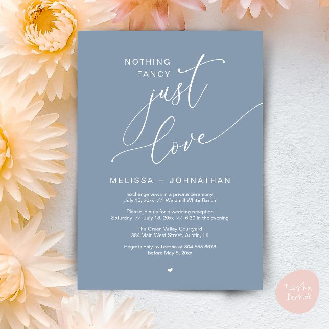 Nothing Fancy, Just Love, Wedding Reception Party Invitation (Nothing Fancy Just Love Wedding Reception Dinner Lunch Brunch Romantic Invites Card PDF Dusty Blue)