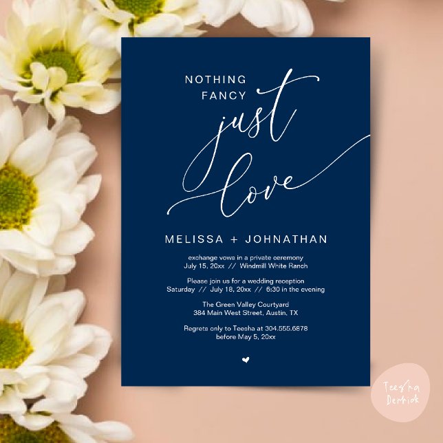 Nothing Fancy, Just Love, Wedding Reception Party Invitation (Nothing Fancy Just Love Wedding Reception Dinner Lunch Brunch Romantic Invites Card PDF Navy Blue)