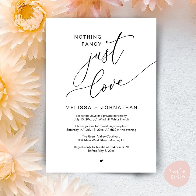 Nothing Fancy, Just Love, Wedding Reception Party Invitation (Nothing Fancy Just Love Wedding Reception Dinner Lunch Brunch Romantic Invites Card PDF Black White)