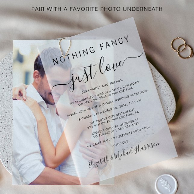 Nothing Fancy Just Love Wedding Reception Vellum Invitations (Elevate your wedding reception invitations with the timeless beauty of vellum overlays)