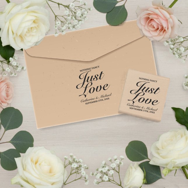 Nothing Fancy Just Love Wedding  Rubber Stamp (Flat lay rustic country wedding stationery with bold typography wedding calligraphy rubber stamp)