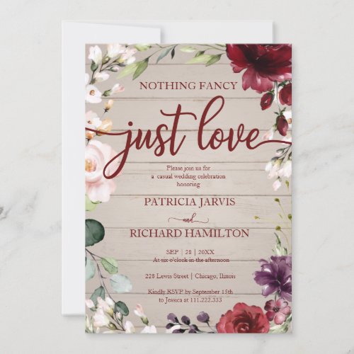 Nothing Fancy Just Love Wedding Rustic Cream Invitation