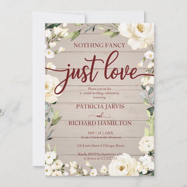Nothing Fancy Just Love Wedding Rustic Floral Invitation (Front)