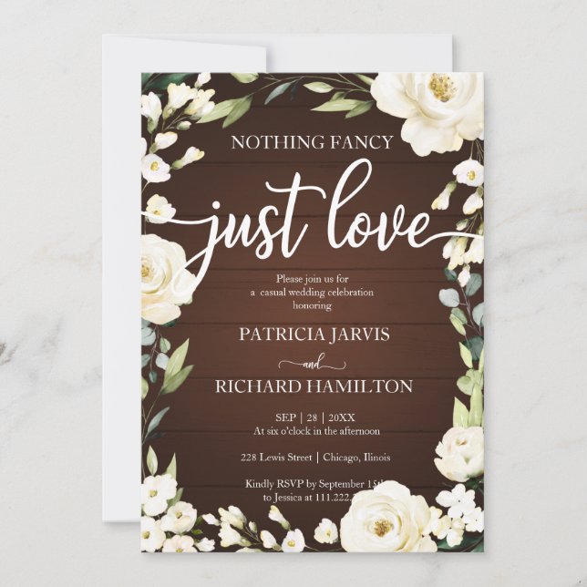 Nothing Fancy Just Love Wedding Rustic Floral  Invitation (Front)