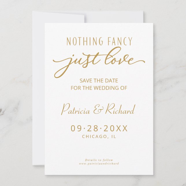 Nothing Fancy Just Love  Wedding Save The Date Invitation (Front)