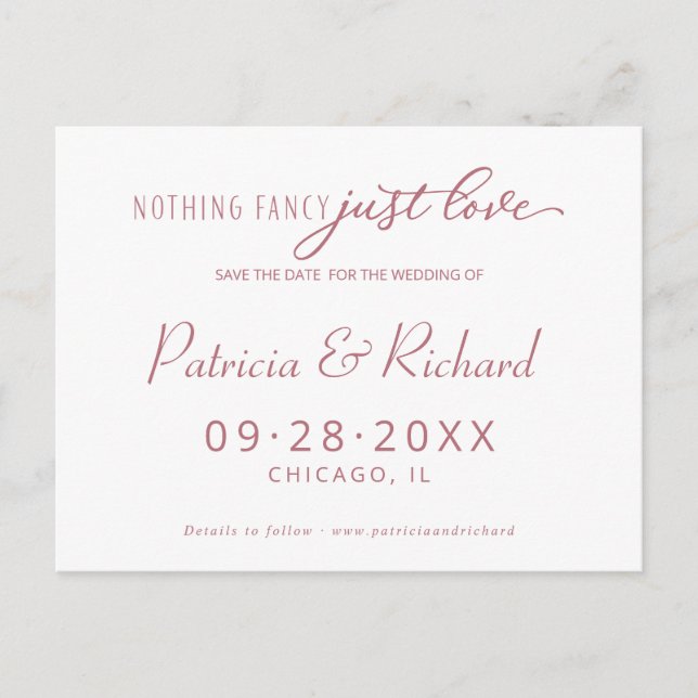 Nothing Fancy Just Love Wedding Save The Date Postcard (Front)