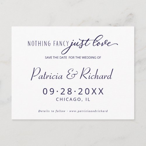 Nothing Fancy Just Love Wedding Save The Date Postcard