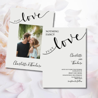 Nothing Fancy Just Love, Wedding, Script, Simple Invitation