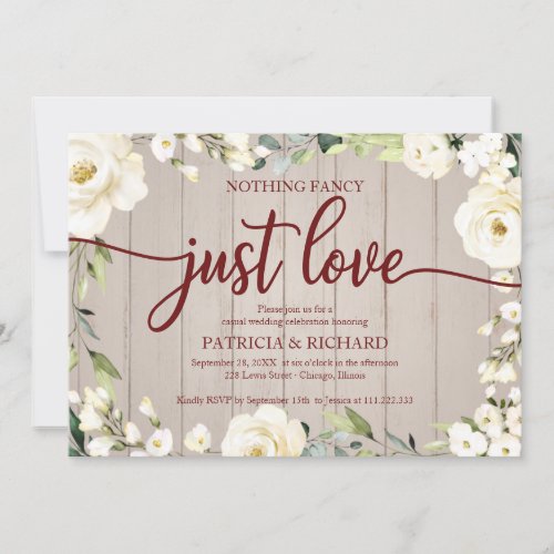 Nothing Fancy Just Love Wedding White Floral  Invitation
