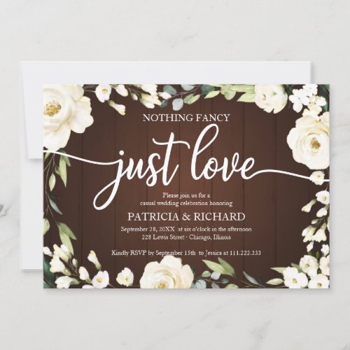 Nothing Fancy Just Love Wedding White Floral Invitation