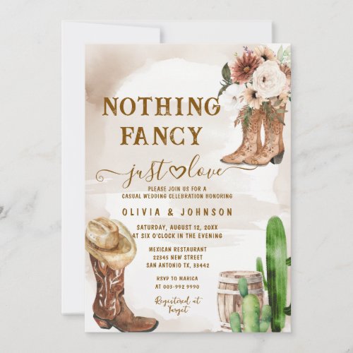 Nothing Fancy Just Love Western Wedding Invitation