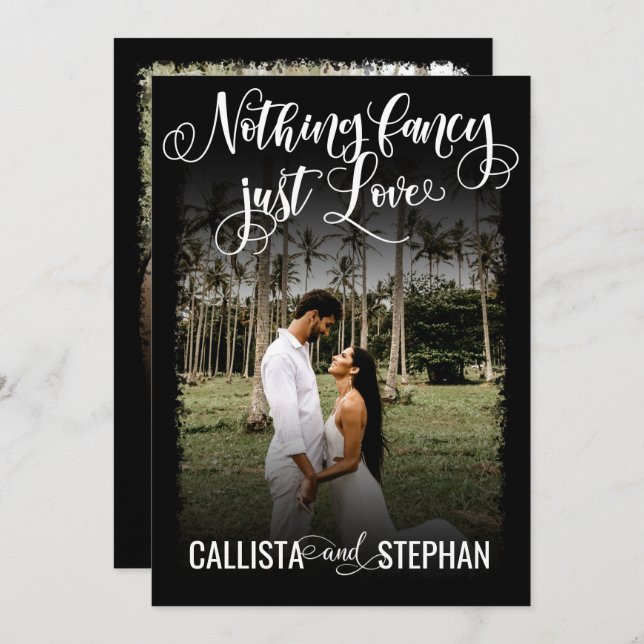 Nothing Fancy Just Love White Black Photo Wedding Invitation (Front/Back)