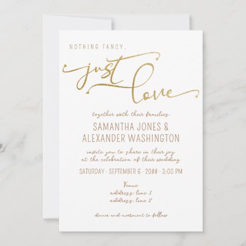 Nothing Fancy Just Love White  Gold RSVP QR Code Invitation