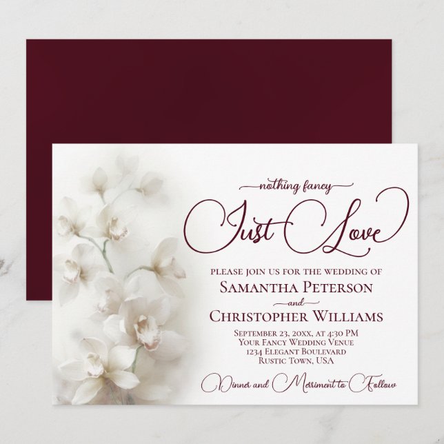 Nothing Fancy Just Love White Orchids Wedding Invitation (Front/Back)