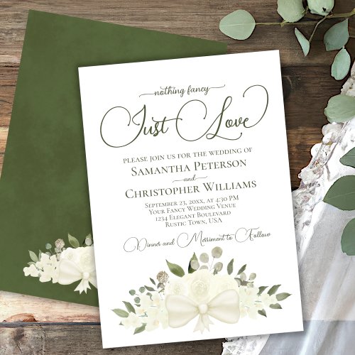 Nothing Fancy Just Love White Roses Boho Wedding Invitation