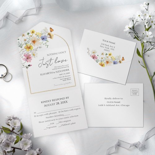 Nothing Fancy Just Love  Wildflower Boho Wedding All In One Invitation