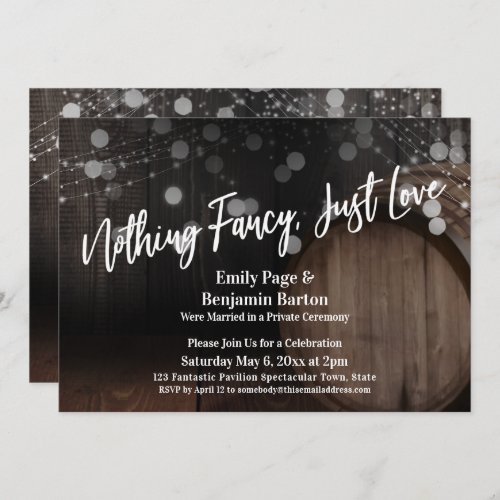 Nothing Fancy Just Love Wood Barrel  Lights Invitation