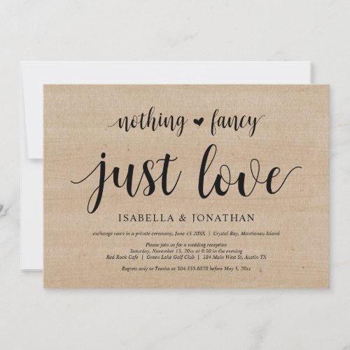 Nothing Fancy Just Love Wood Wedding Elopement Invitation