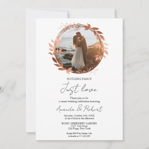 Nothing Fancy Just Love Wreath Foil Wedding Invitation