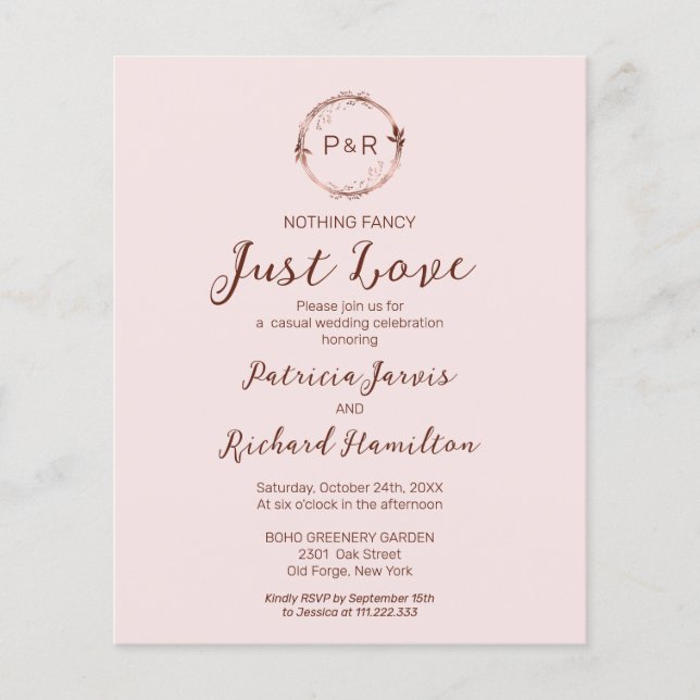 Nothing Fancy Monogram Budget Wedding Invitations (Front)