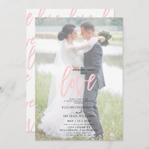 Nothing Fancy Pink Casual Vellum Photo Wedding Invitation