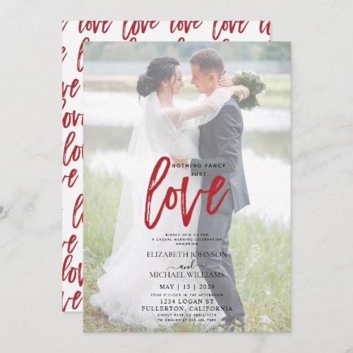 Nothing Fancy Red Casual Photo Vellum Wedding Invitation