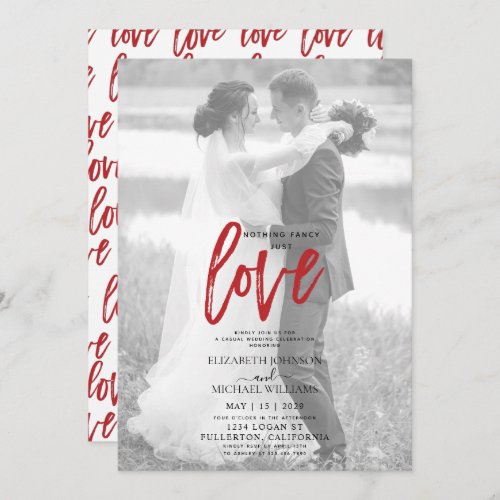 Nothing Fancy Red Casual Vellum Photo Wedding Invitation