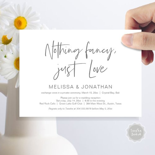 Nothing Fncy Just Love Wedding Elopement Party Invitation