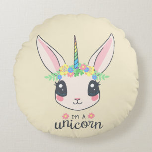 "nothing is impossible" funny unicorn rabbit round pillow