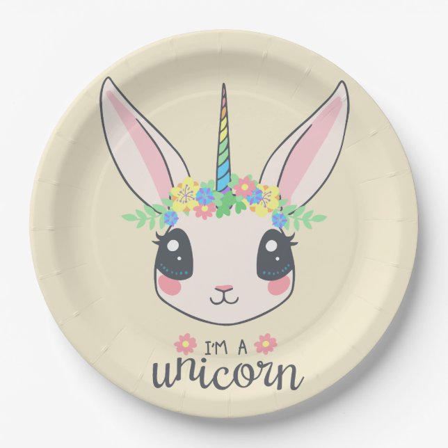 nothing is impossible - unicorn rabbit paper plates (Front)