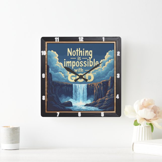 Nothing is impossible with GOD Square Wall Clock (Home)