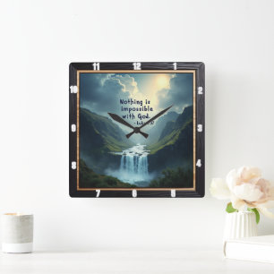 Nothing is impossible with GOD Square Wall Clock