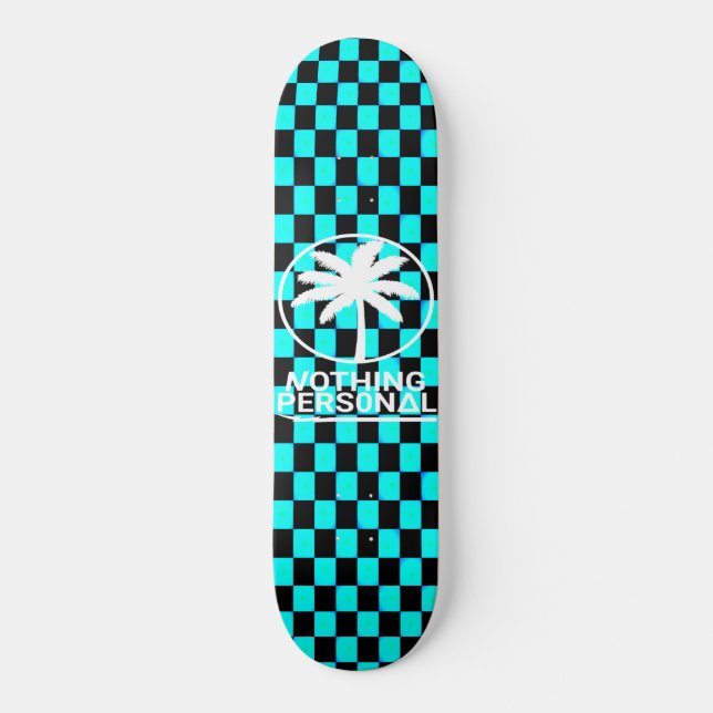 Nothing Personal Black and Blue Gradient Checkered Skateboard (Front)