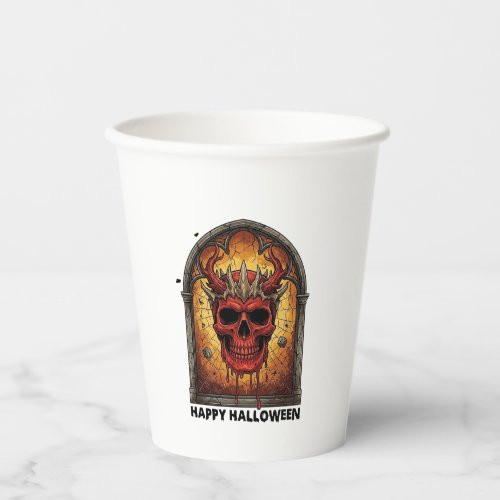 Nothing Scares Me Red Horned Skull Spider Web Hall Paper Cups