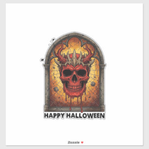 Nothing Scares Me Red Horned Skull Spider Web Hall Sticker