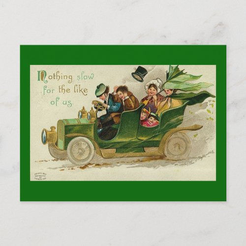 Nothing Slow St Patricks Day Vintage Car Postcard