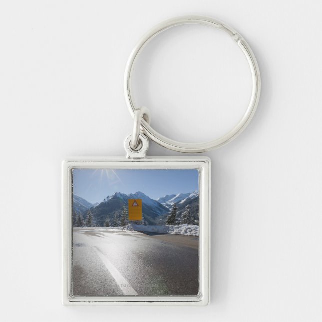 notice board on a winter road, snow covered 2 keychain (Front)