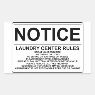 'Notice Laundry Rules' Laundromat Overlay Black Rectangular Sticker