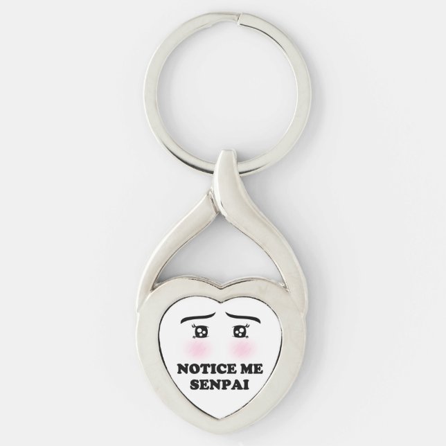 Notice Me Senpai Blushing Anime Girl Kawaii Suki Keychain (Front)