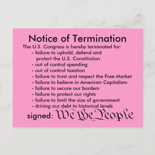 Notice of Termination postcard