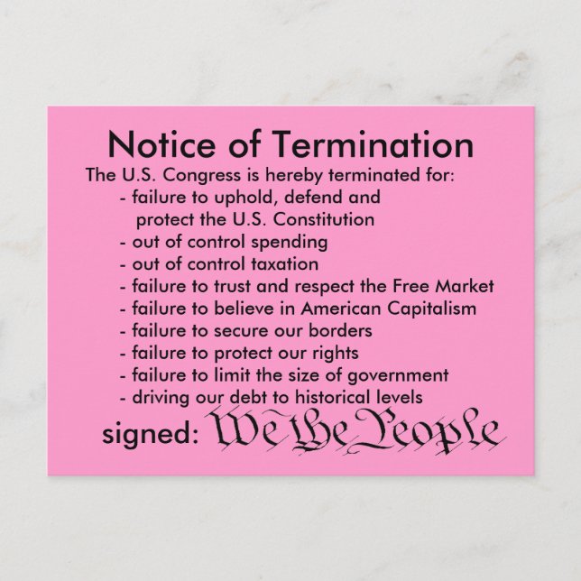 Notice of Termination postcard (Front)