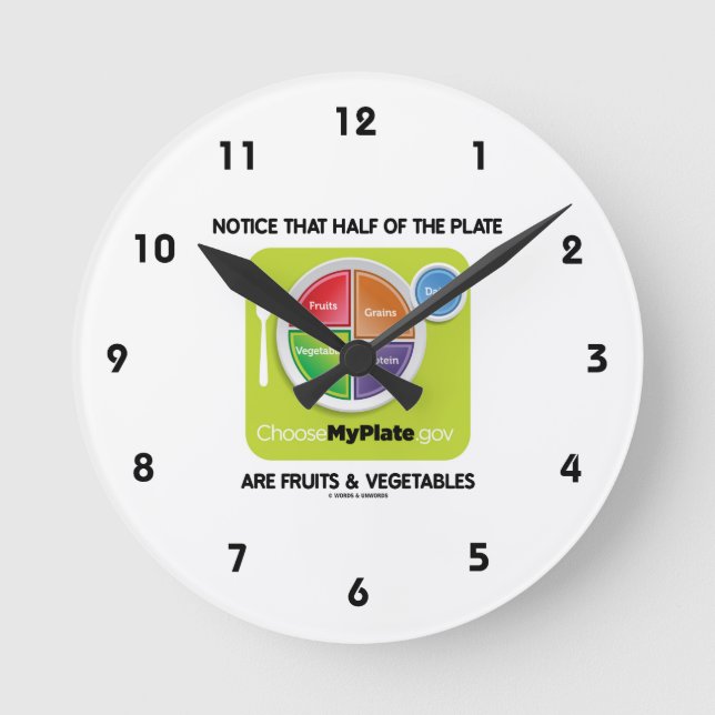 Notice That Half Of Plate Are Fruits & Vegetables Round Clock (Front)