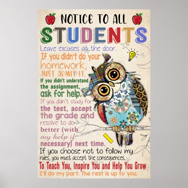 Notice To All Students Classroom Poster (Front)