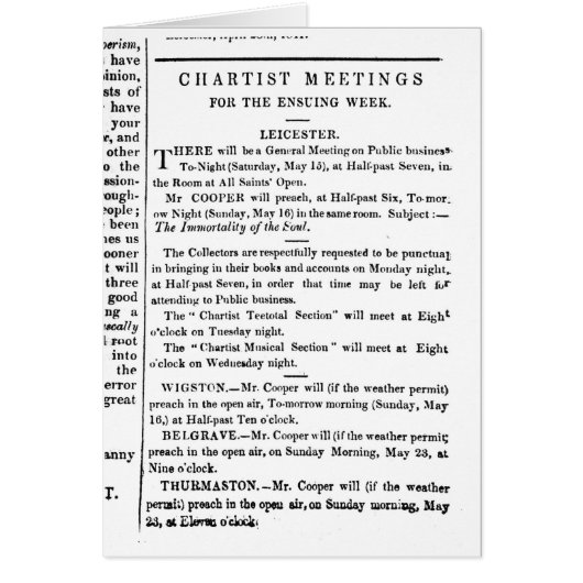 Notices for Chartist Meetings Cards (Front)