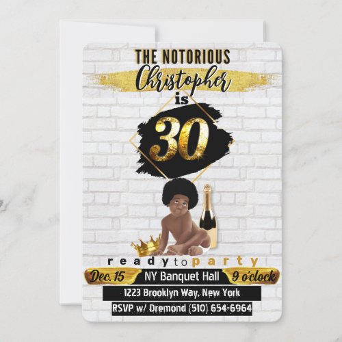 Notorious Big Retro Hip Hop Afro 30th Birthday Inv Invitation